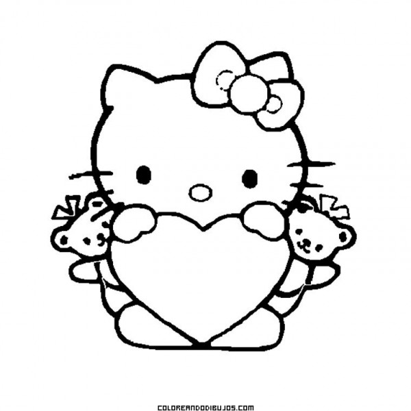 Hello-Kitty-con-un-gran-corazon-para-colorear