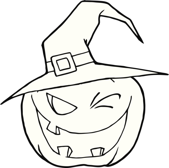 Black and White Winking Pumpkin Wearing A Hat
